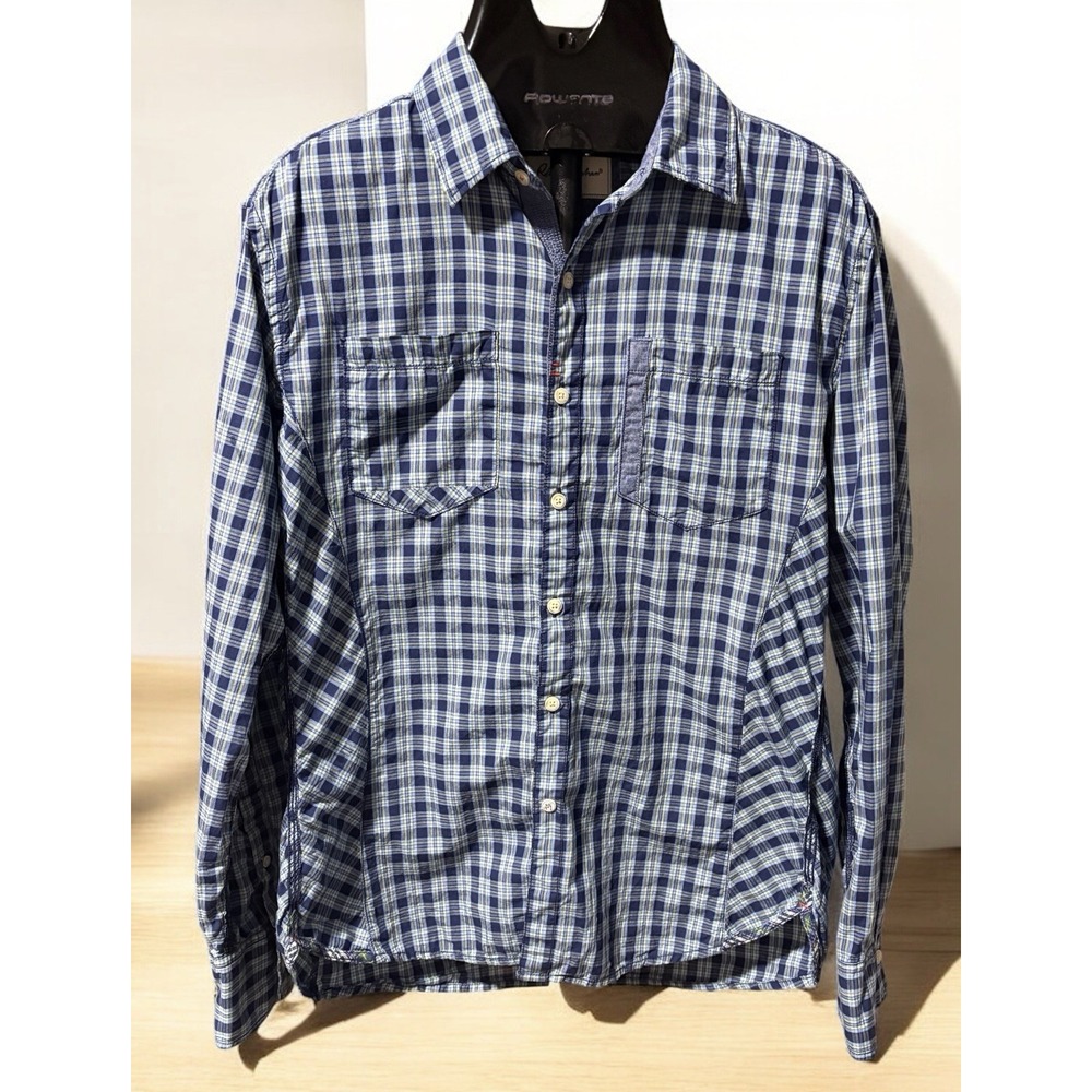 Robert Graham Shirt Mens Cotton Blue Tartan Plaid Tailored Fit Button Up Medium